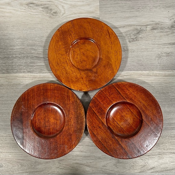 Vintage Set Of 3 Teak Wood Mid Century Modern 6” Round Salad Serving Bowls - Picture 3 of 6